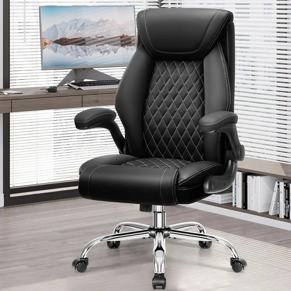 

Office Chair, Ergonomic High Back Home ,Big and Tall Breathable Leather OfficeChair with Lumbar Support lip-Up Armrests
