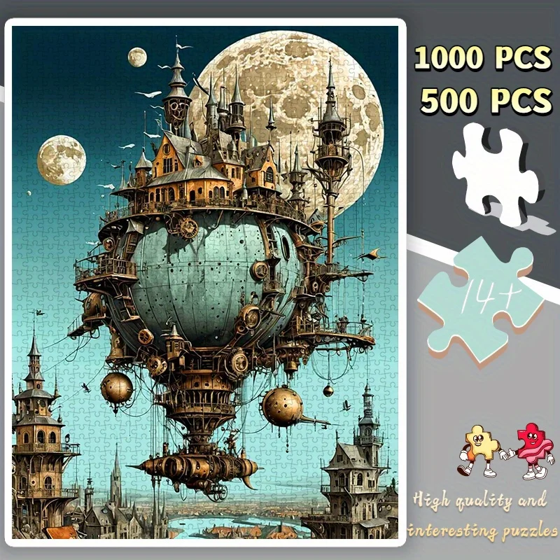 1000/500 قطعة من القلاع والسلطات العائمة Steampunk - ألوان نابضة بالحياة، ورق ممتاز، تحدي متوسط