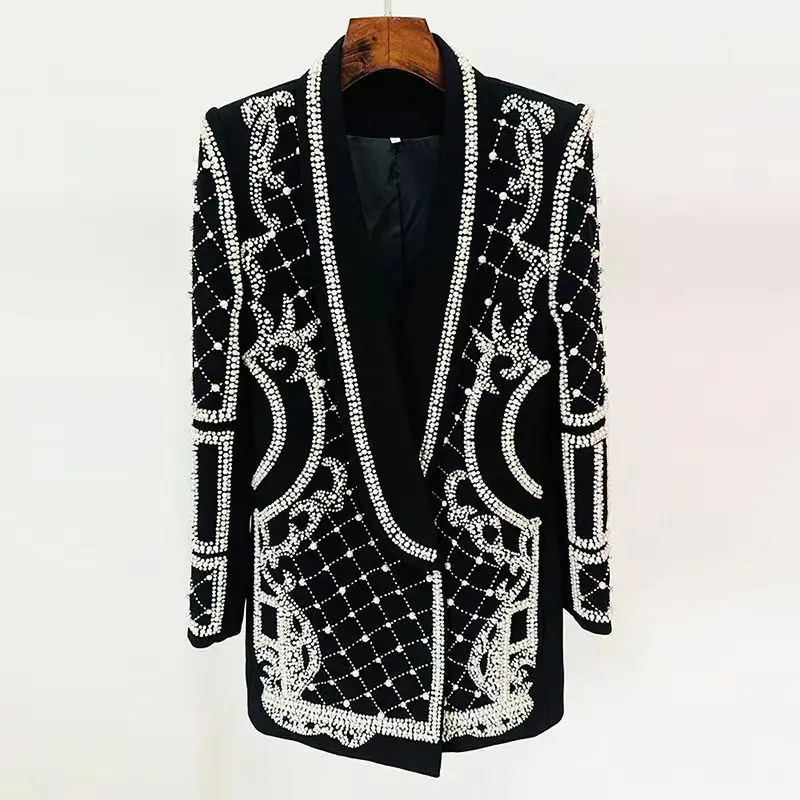 

2024 Handmade Nail Bead Inlaid Diamond Fashionable and Gorgeous Mid To Long Length Suit Jacket Top for Women
