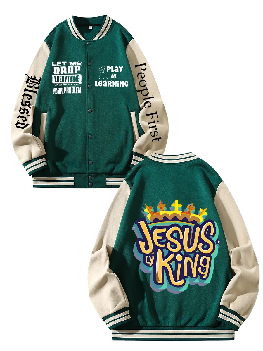 

Black Blue Green Double-sided Christmas Print XS-XXL Unisex Baseball Jacket Streetwear Coat Warm Fleece Soft Jacket