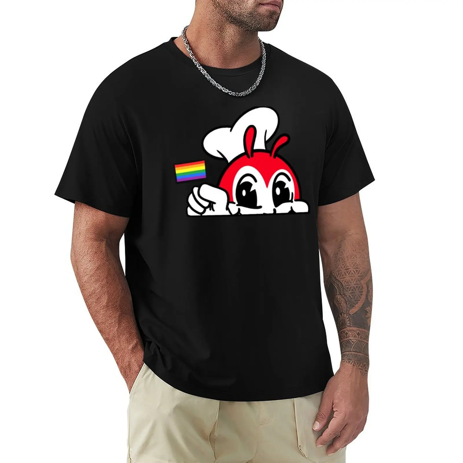 

JOLLIBEE PEEKING GAY PRIDE FLAG FILIPINO BACK PRINT T-Shirt plus size tops plain mens graphic t-shirts pack