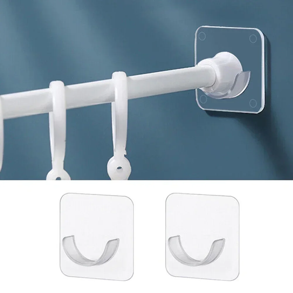 2PCS Adhesive Shower Curtain Rod Holder Wall Mounted Shower Rods Holder Drill Home Bathroom Accessories For Shower Curtain