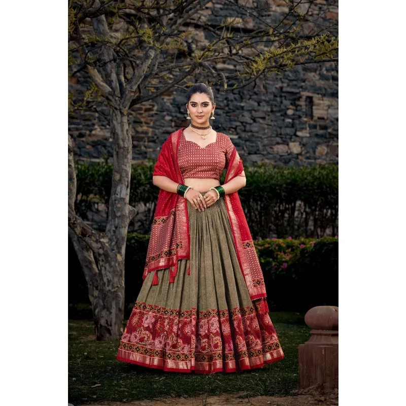 

Dupata New Traditional Style Oak Silk Lehengjiaqioli Wedding Dress