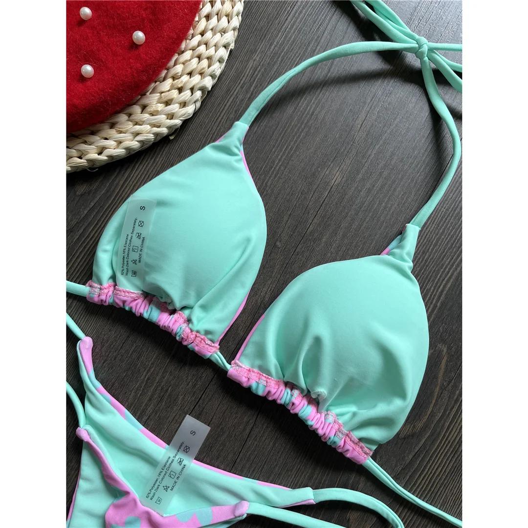 Love Printed Extreme Mini Micro Thong Bikini Damen Bademode Zweiteiliger Bikini Badeanzug Badebekleidung Schwimmen V5073 – Detail 15