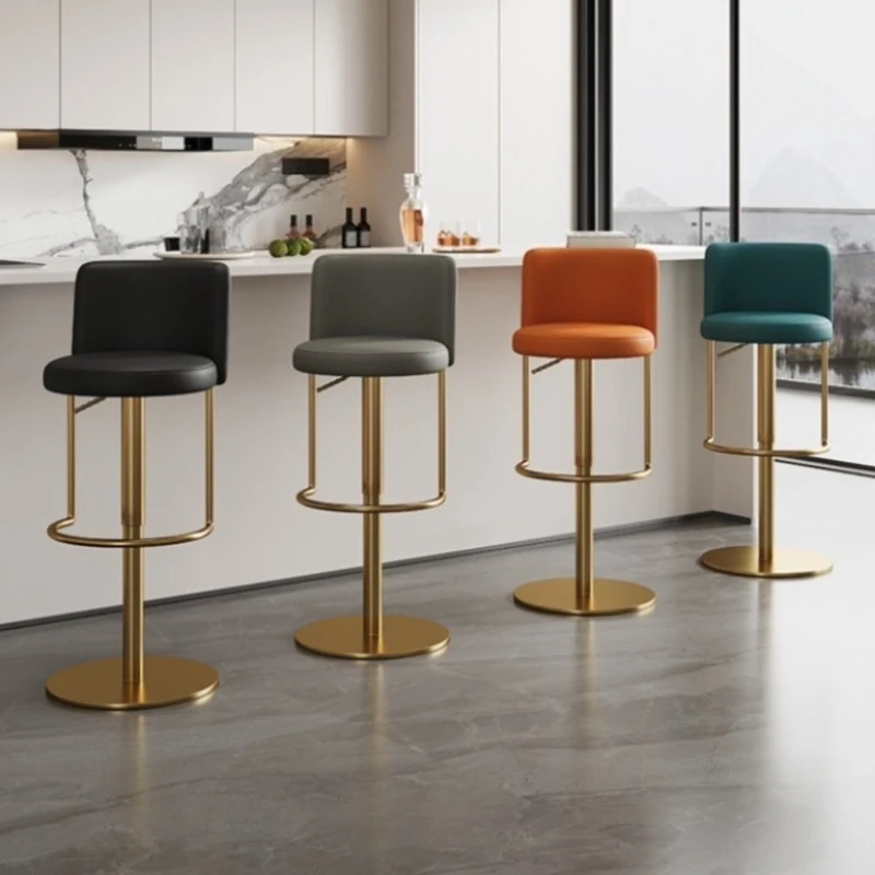Kursi Bar Nordik Kursi Bar Logam Kulit Ergonomis untuk Pulau Dapur Furnitur Balkon Modern yang Nyaman dan Santai