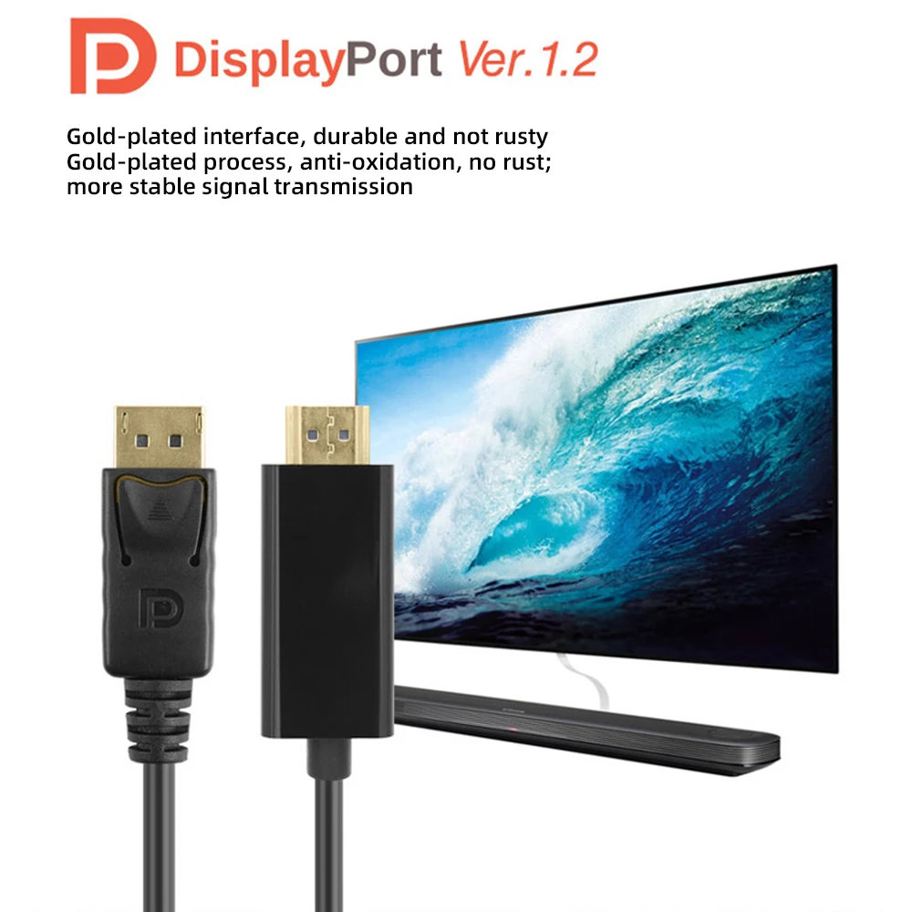 DP to HDMI  4K HD 1.8m Compatible Cable DisplayPort to HD Adapteor for Desktop Laptop PC TV Monitor Projector