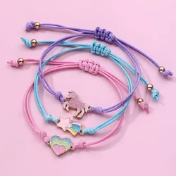 Lovecryst 3Pcs/set Bracelets Braided Cord Bracelet Unicorn Heart Star Charms for Jewelry Making Bracelet Kid's Gift Jewelry
