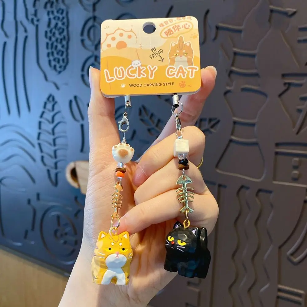 2Pcs Kawaii Paw Beads Cat Fishbone Keychain Bag Hanging Ornaments Resin Cat Pendant Cute Phone Lanyard Bag Decor