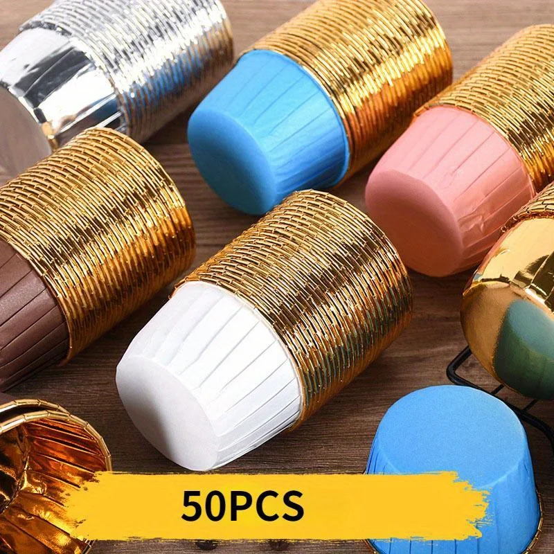 

50Pcs Aluminum Foil Cupcake Paper Cupcake Liner Baking Cups Muffin Cupcake Paper Cups Cake Tools Bakeware Kitchen
