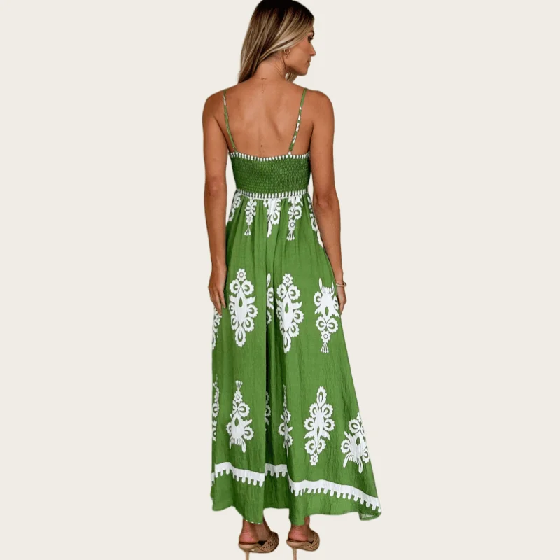 Summer Boho Backless Spaghetti Strap Dress for Women Ethnic Style Slim Fit Sleeveless Casual Holiday Sundress
