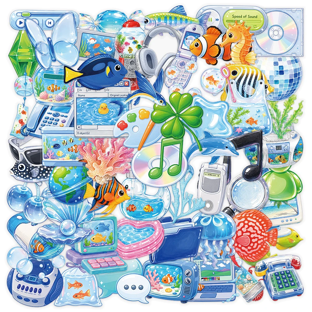 10/30/60pcs Transparent Frutiger Aero Design Aesthetic Stickers DIY Water Bottle Phone Guitar Laptop Cartoon Decals Decoration