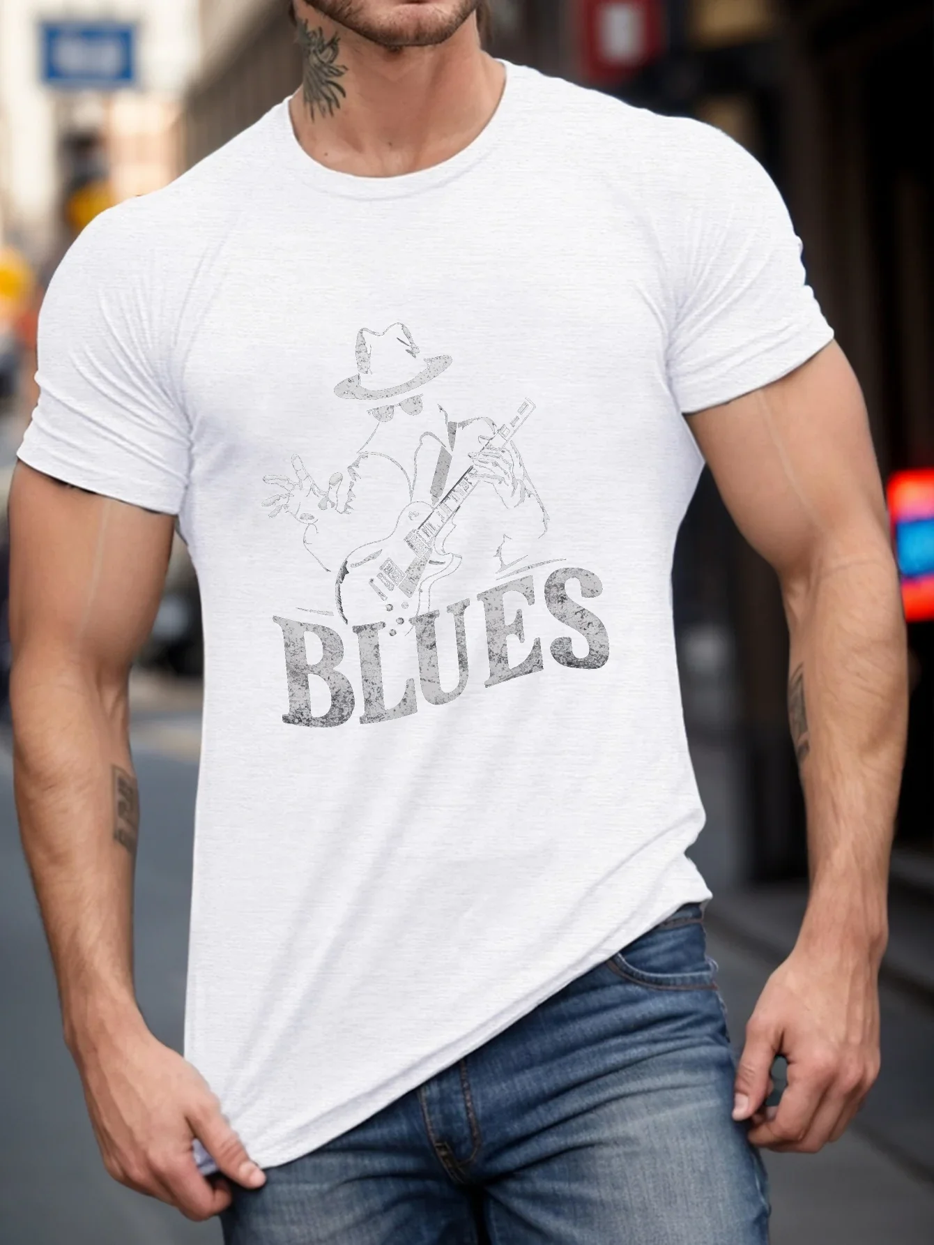 

Guitar Blues Print T-Shirt for Men - Casual Short Sleeve Tee for Summer