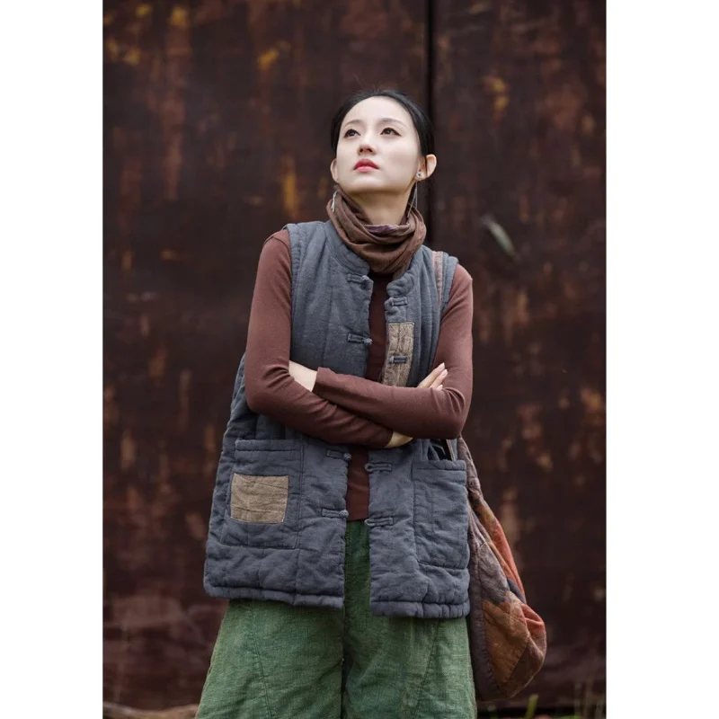 القطن الكتان الخريف والشتاء الملابس النسائية الجديدة تحسين فضفاض القطن مبطن الدافئة اللون مطابقة سترة سترة