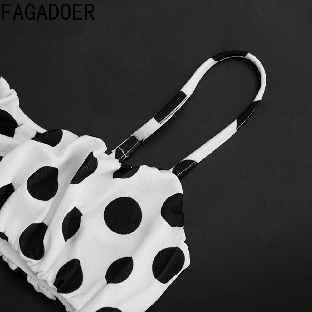 FAGADOER Retro Polka Dot Two Piece Sets Spaghetti Strap Ruched Crop Top + Bubble Puff Shorts Outfits Women Holidays Suits - Image 6