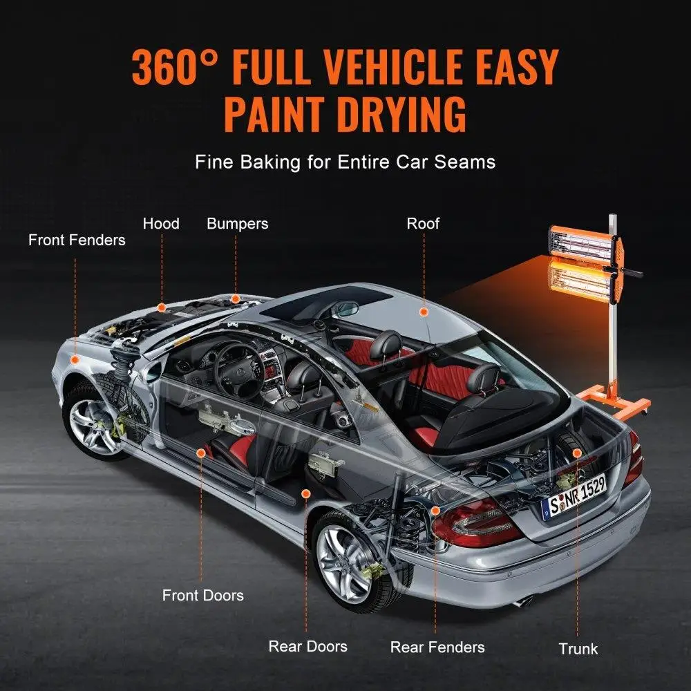 Lampada polimerizzante a infrarossi 2200W 1-60 minuti di temporizzazione Auto riscaldamento luce Auto con staffa 5.17 piedi quadrati Area di cottura riscaldatore cabina di verniciatura per