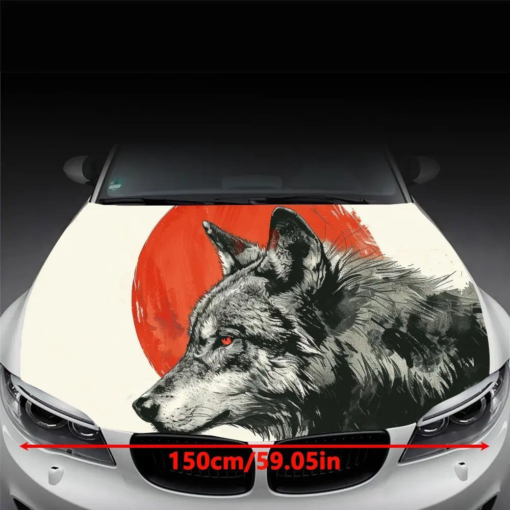 Red Eyed Wolf Revealed Sharp Teeth Car Hood Wrap Color Vinyl Sticker Truck Graphic Bonnet Auto Accessories Decoration Decal Gift