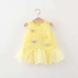 Girls dress Summer baby girls four colorful heart-shaped solid color pleated patchwork mesh sleeveless princess dress