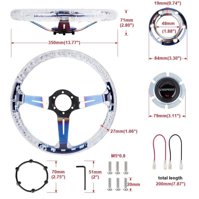 Car Steering Wheel 350Mm Acrylic Bubble Steering Wheel Car Tuning Accessories Compatible with Most Standard Wheel Adapters