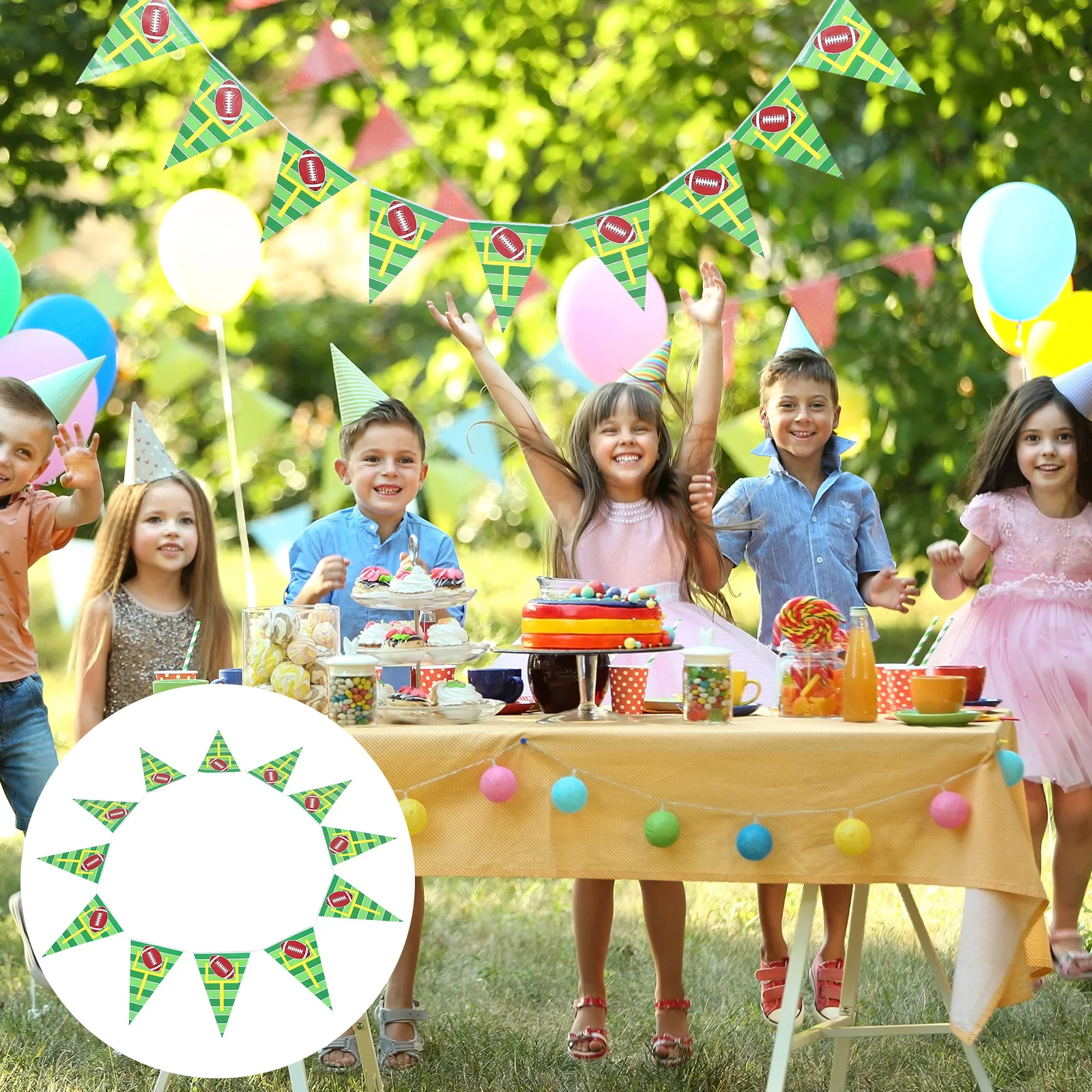 

4 Sets Football Theme Flag Pull Garden Garland Decorations for Party Paper Banner Flags Cup