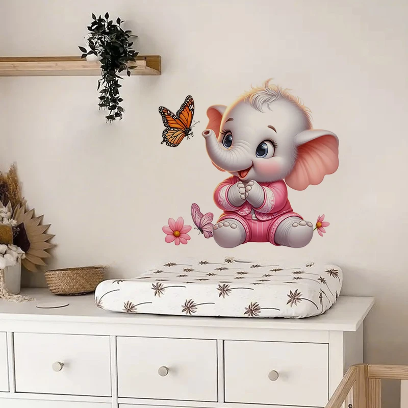 Cute Pink Baby Elephant Sticker, Water-proof & UV-resistant Home Decal for Wall, Bathroom, Cabinet, Door,Toilet, Car, Laptop