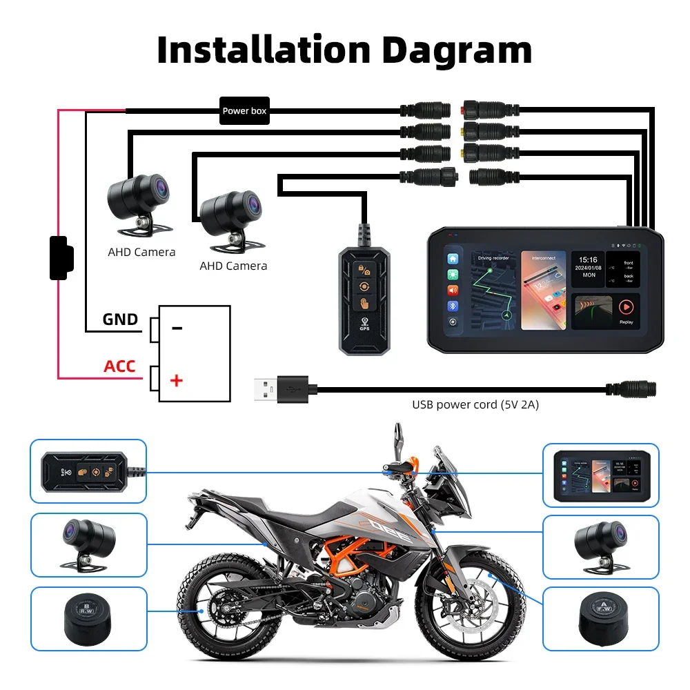 6,25 navegación para motocicleta pantalla inalámbrica CarPlay pantalla inalámbrica para motocicleta Android Auto Monitor TPMS DVR Dual BT