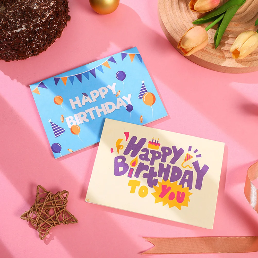 

2 Pcs Gift Card Birthday Cake Greeting Cards Paper Interactive Invitation Man