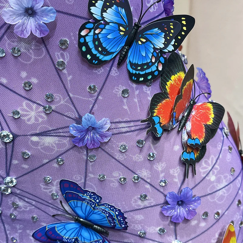 Glamorous Purple Three-Dimensional Butterfly Sling Dress - Elegant Slim Fit Seaside Party Outfit for American Sweetheart Style