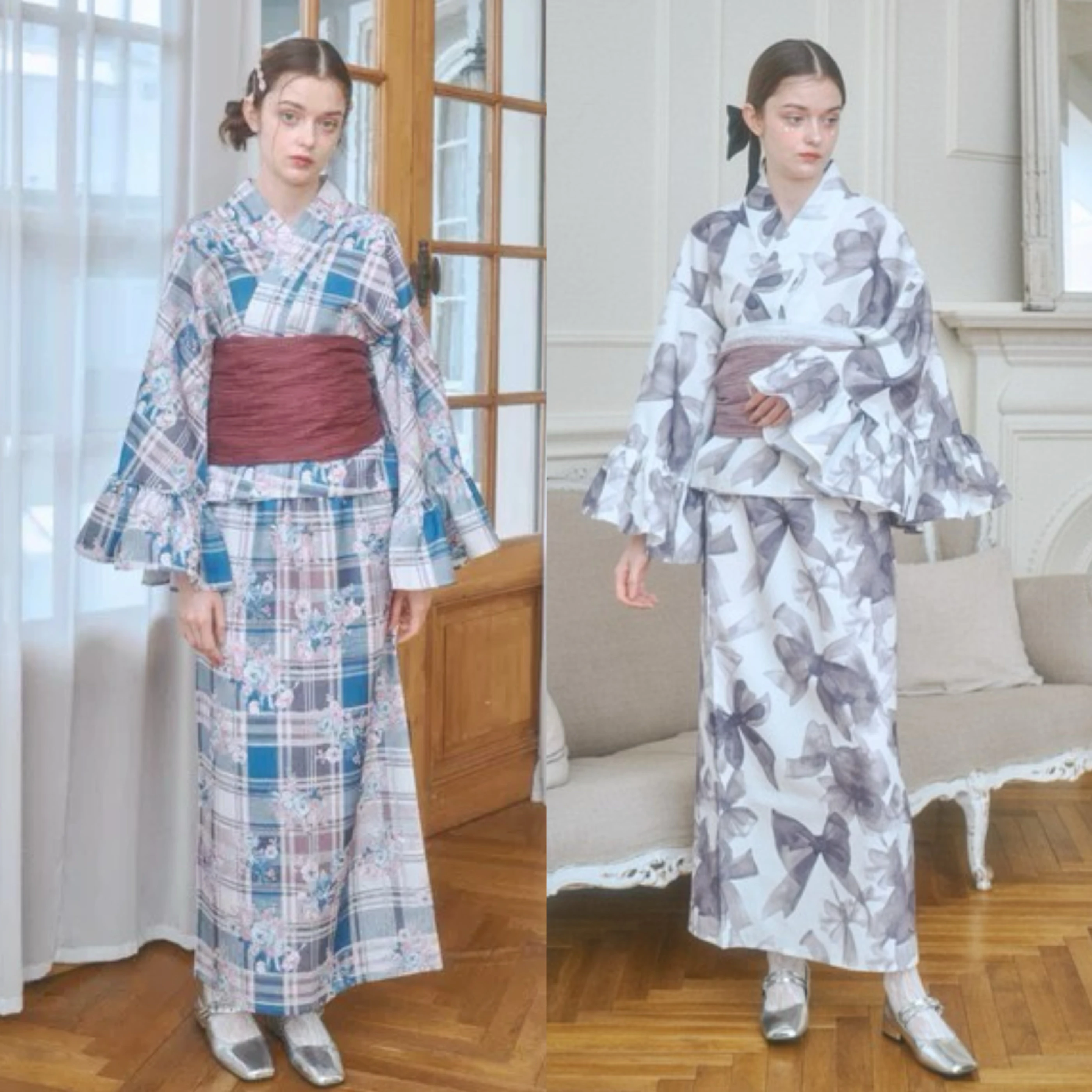 

Women's Kimono Sle Batobe Two-Piece Polyester Fabric Easy to Wear f Skirt Design Non-Wrinkly Traditional Japanese Clot...