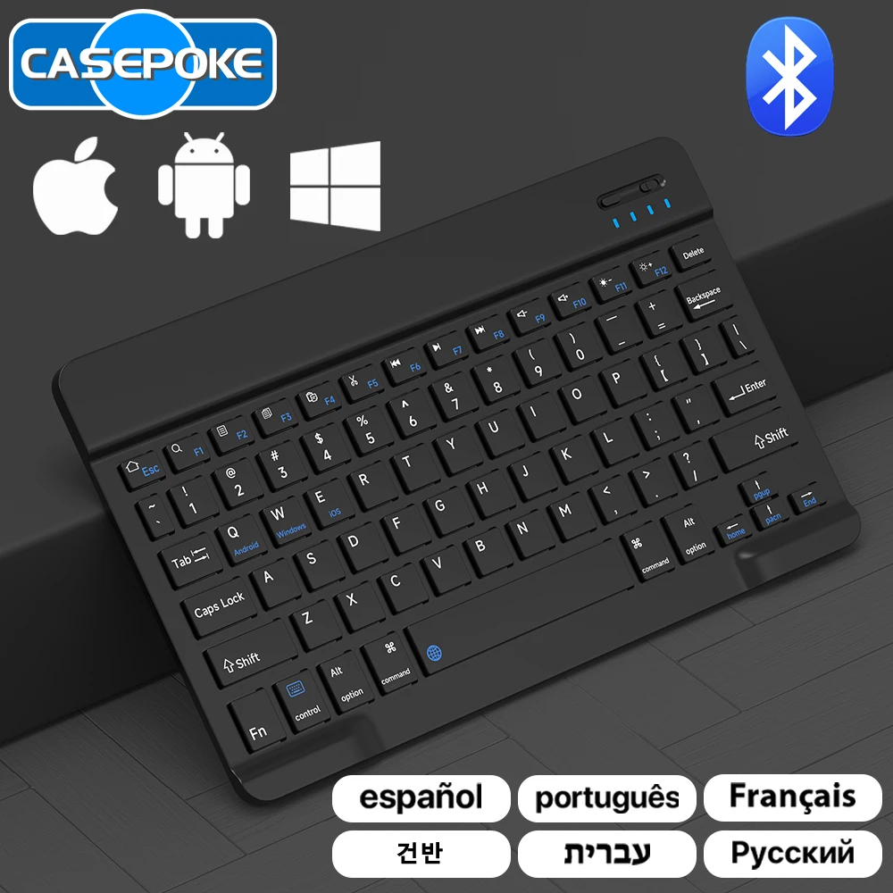 CASEPOKE-Mini Teclado e Mouse Sem Fio para iPad, Xiaomi, Samsung, Huawei, Tablet, Telefone, Android, IOS, Windows