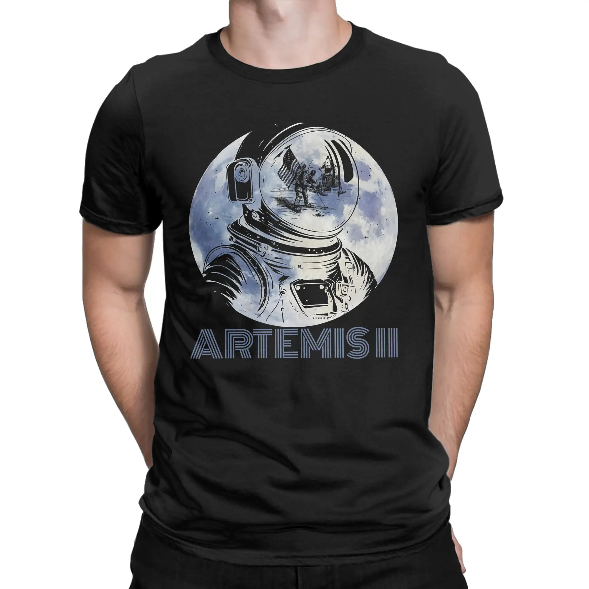 Men Artemis II Retro Astronaut Moon Landing T Shirts  Cotton Clothes Casual Short Sleeve Round Neck Tee Shirt Plus Size T-Shirt