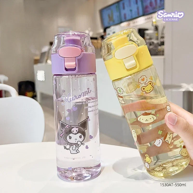 550ml Kawaii Sanrio Water Bottle Kuromi Cinnamoroll Cartoon Anime Glass Cup Sleeve Toys For Kids Kawaii Bottle Gift Water Cup