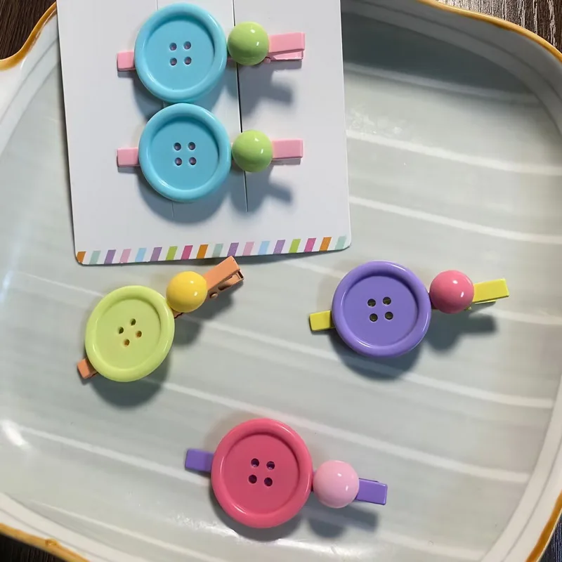 2 Stück/Set neue süße Knopf Haarnadeln für Baby Mädchen Süßigkeiten Farbe Pony Clip haarspangen mädchen haarklammer Haarschmuck – Detail 2