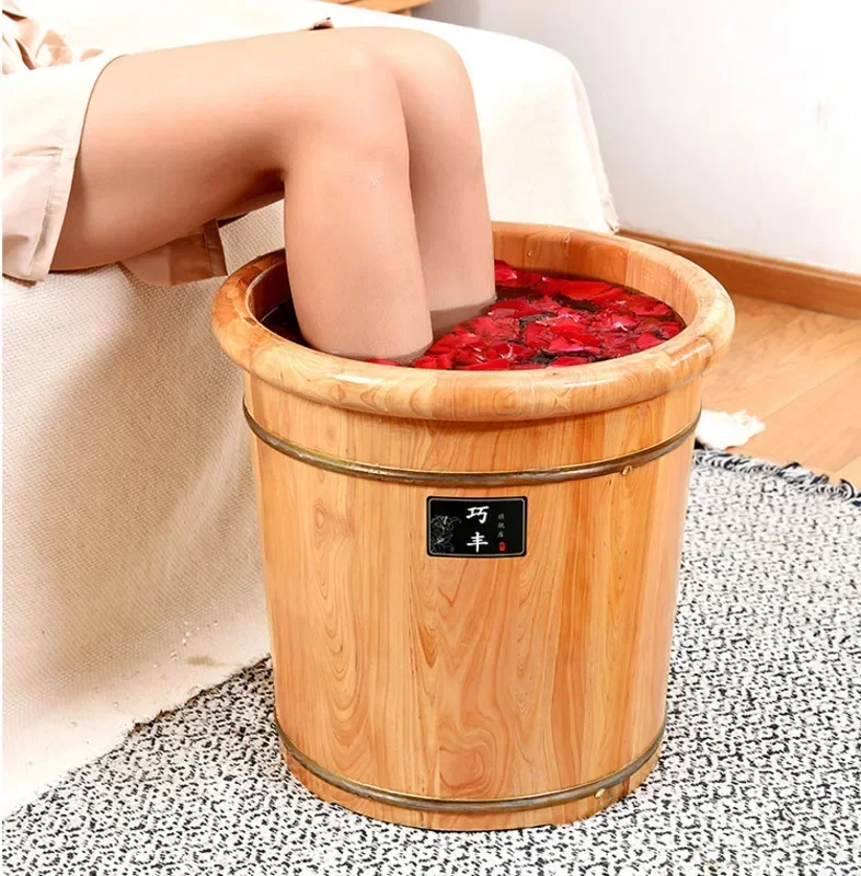 EcoFriendly Foot Care Bucket Solid Wood Pedicure Basin Insulation Barrel Carbonized Wooden Wash Health and Wellness Bucket