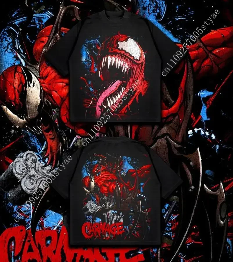 

Футболка Marvel Carnage Symbiote - Spidey, версия для вселенной ММКВ, с двойным принтом, оверсайз, легкая, винтажный графический дизайн, из хлопка