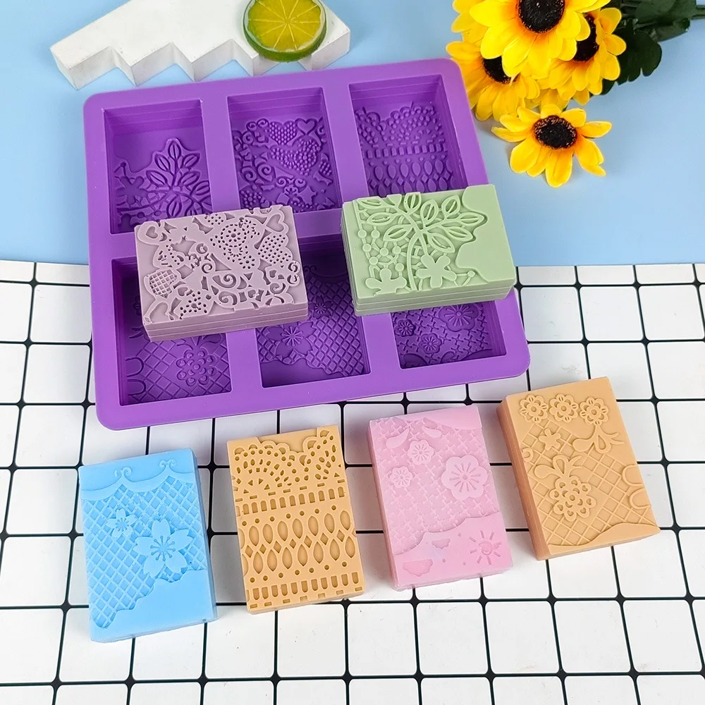 Rectangle Lace Pattern Silicone Soap Mold Flower Pattern Soap Mold DIY Handmade Dessert Cake Aromatherapy Candle Making Mould