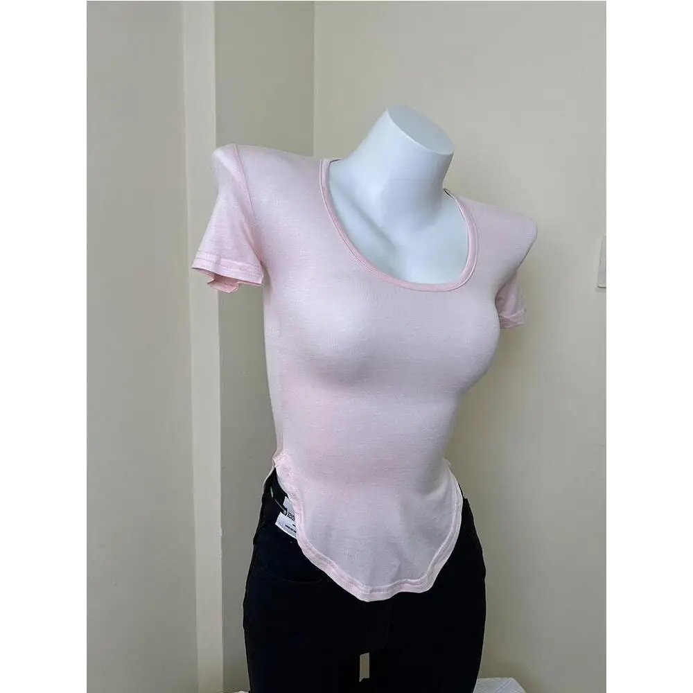 Sexy Thin Short Sleeve U-Neck T-Shirt Women's Slim Fit Base Shirt Top Tight Waist Control Summer Fashion Ladies' Tee