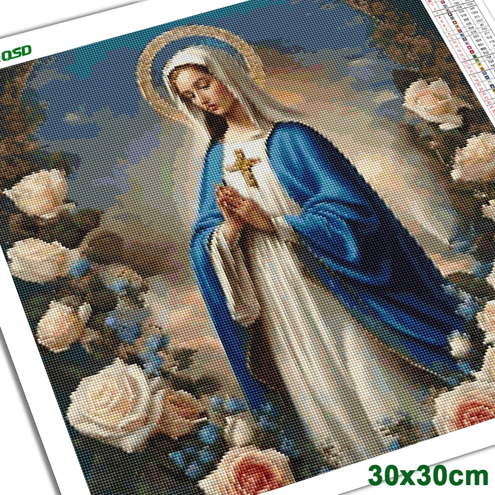 AZQSD 5d Diamond Painting Virgin Mary Religion Icon Portrait Mosaic Cross Stitch Kits Rhinestones Rose Embroidery Flower Gift