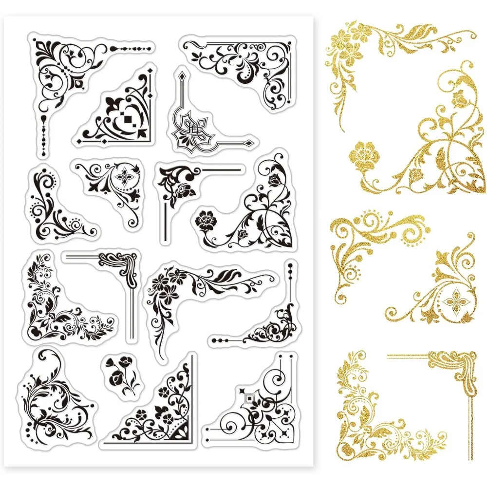 Iron Orchid Corner Flourishes Lily of The Valley Rose Lily Flower Clear Stamps Transparent Silicone Stamp for Card Making Kit