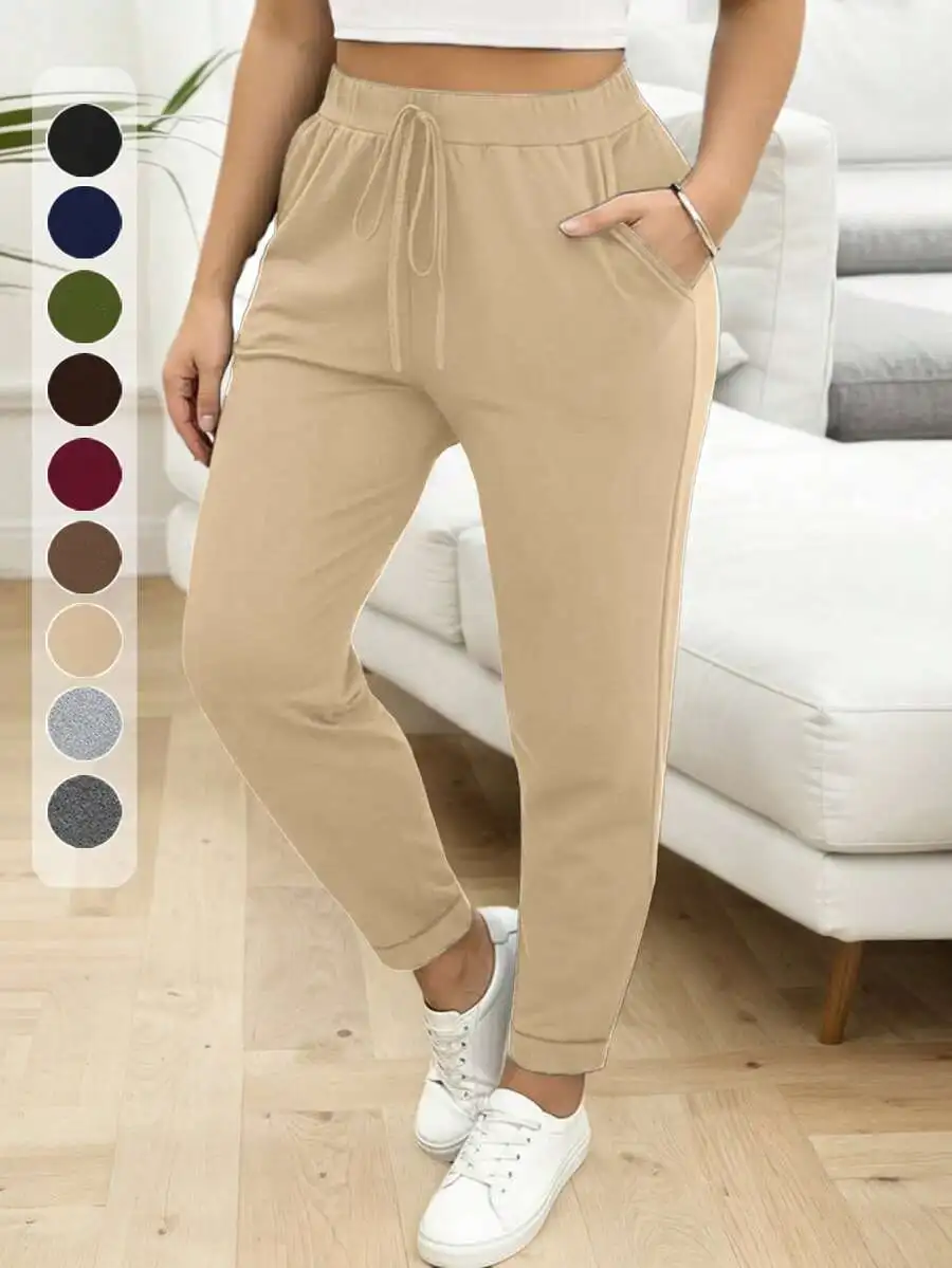 

Soft Stretchy Casual Pants With Pockets For Women, Slim Fit Joggers Suitable For Spring Summer Autumn