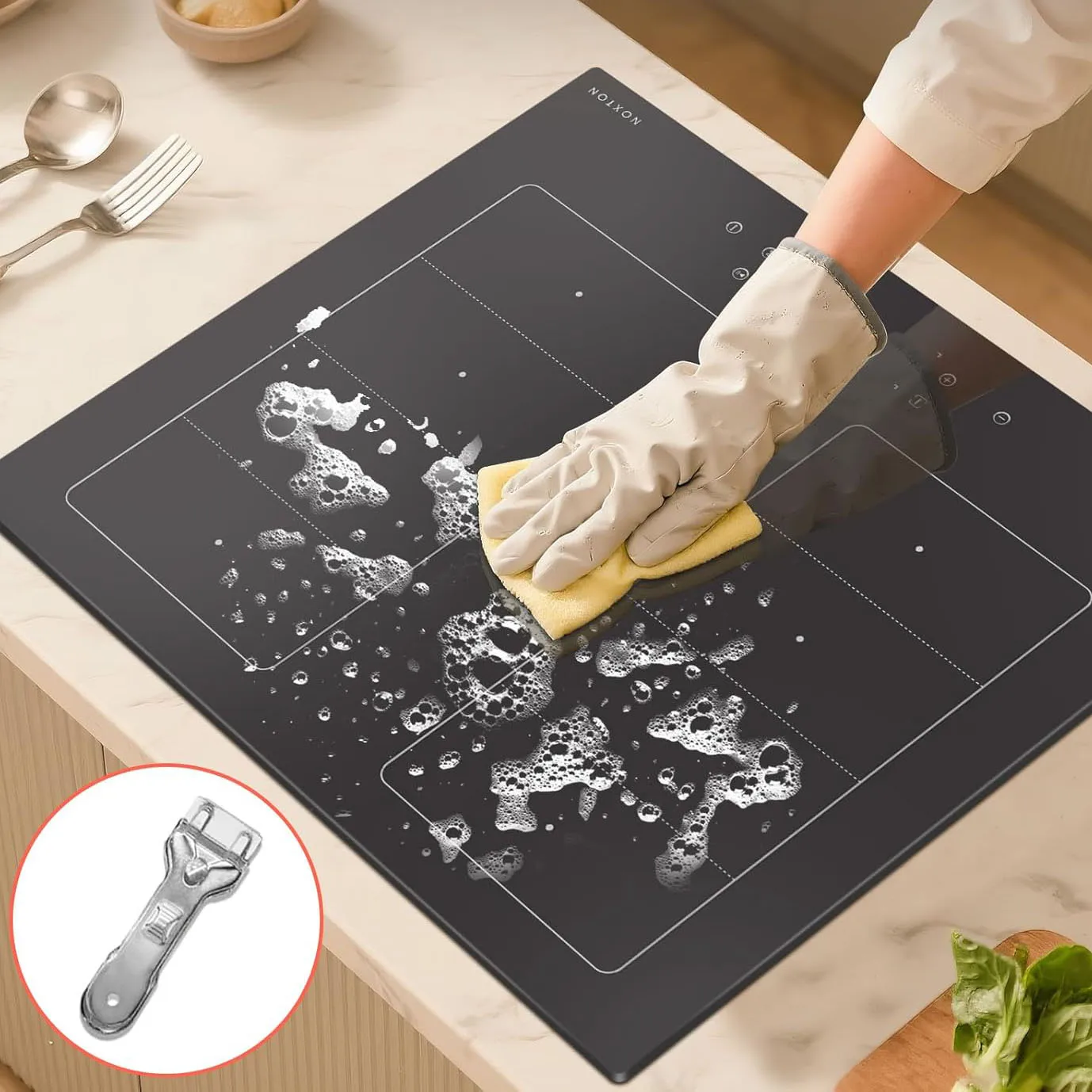 موقد حثي NOXTON 4 مناطق مع منطقتين مشتركين، 60 سم مدمج مع معزز، مؤقت، قفل أمان، توقف، 230 فولت، 7200 وات، بدون قابس #4