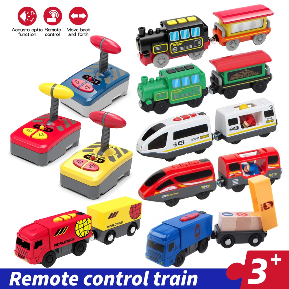 Treno elettrico magnetico telecomandato compatibile con auto giocattolo pista in legno treno per bambini pista per auto giocattoli regalo W01