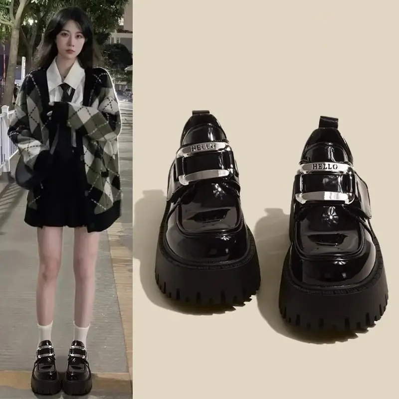 

Platform Woman Pumps with Medium Heels Round Toe Black Japanese Style Lolita Shoes for Women Shoe Casual Chic and Elegant Spring