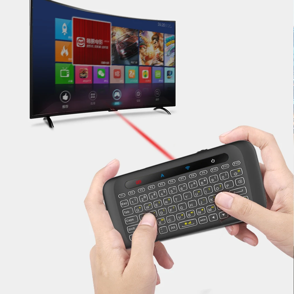 Teclado inalámbrico retroiluminado de 2,4 GHz, teclado con Control remoto inclinado IR, panel táctil, LED colorido, brillo ajustable para Smart TV Box