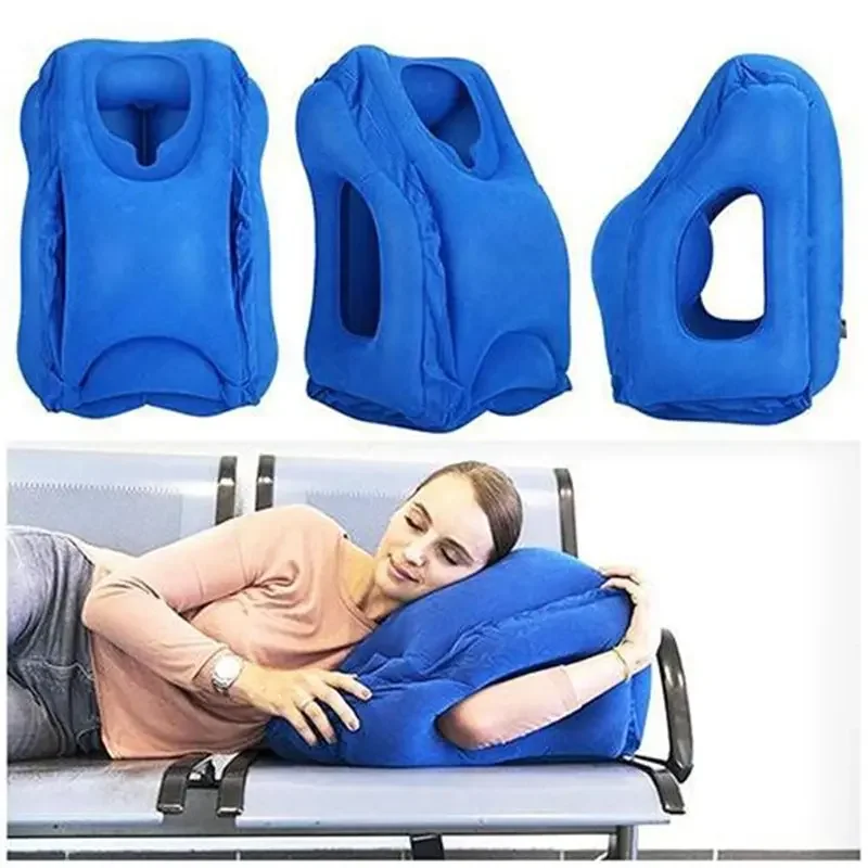 1pc Inflatable Air Cushion Travel Pillow Headrest Chin Support Cushions for Airplane Plane Office Rest Neck Nap Pillows