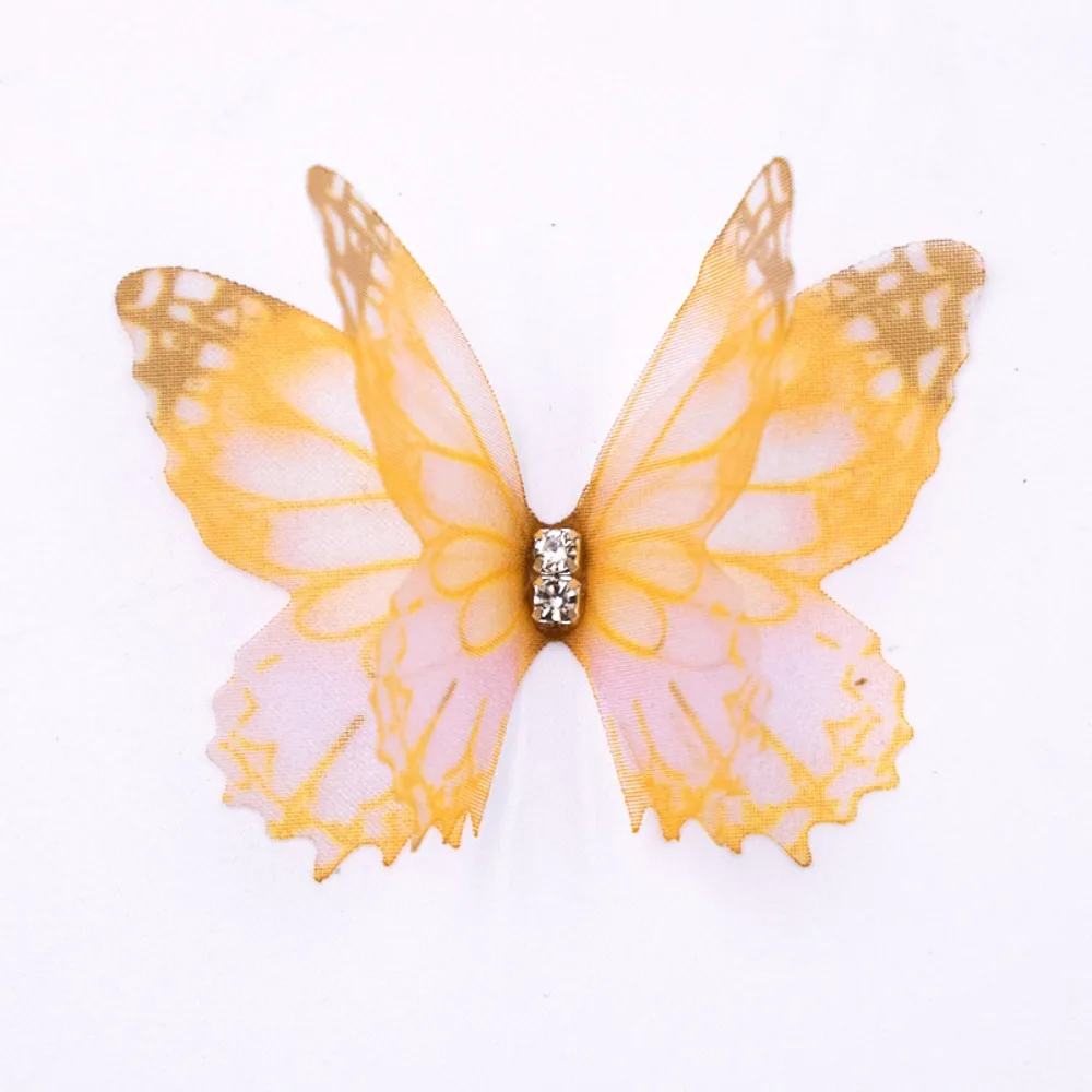 50Pcs 3D Organza Fabric Butterfly Appliques Double-layer Translucent Chiffon Butterfly Embroidered Patches Gradient Color