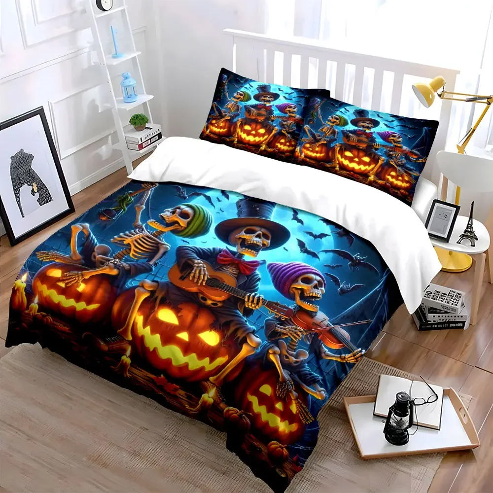 Halloween Skeleton Band Decorations Set Soft Comfortable Duvet Cover Bedding Set Included 1*Duvet Cover & 2*Pillowcases, gift