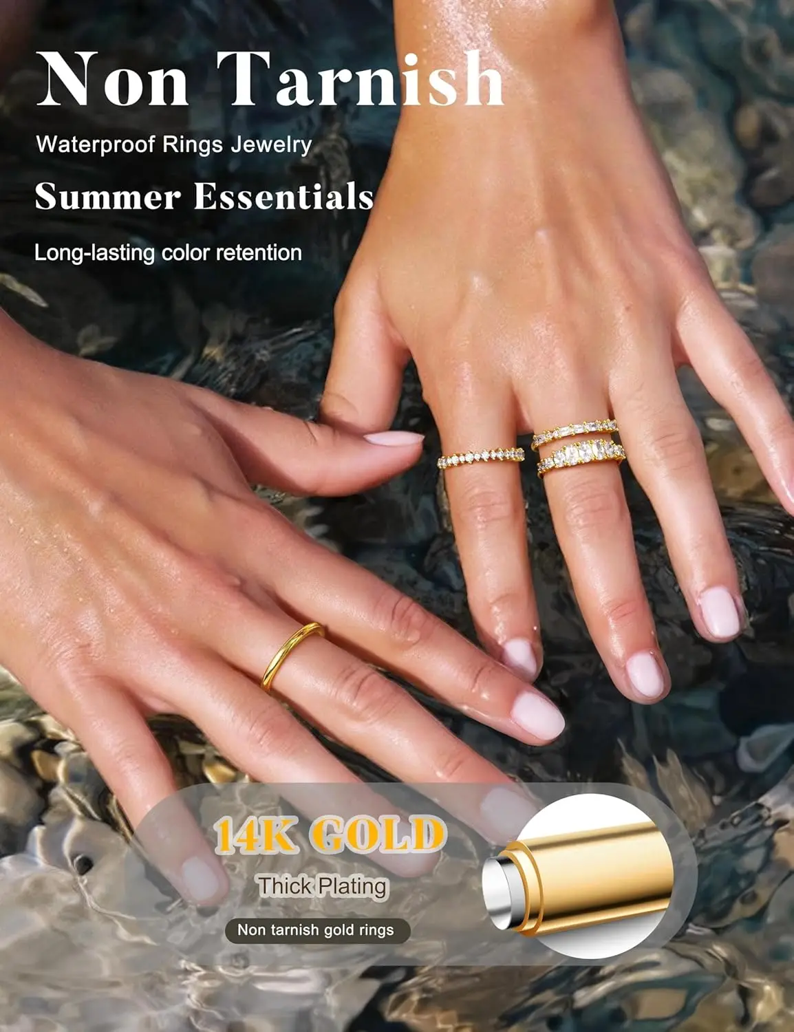 ORAZIO Anillos Apilables Chapados en Oro de 14K para Mujer, Anillos de Boda que No se Deslustran, Anillos de Compromiso y Promesa, Anillos para el Pulgar, Tallas 5-10