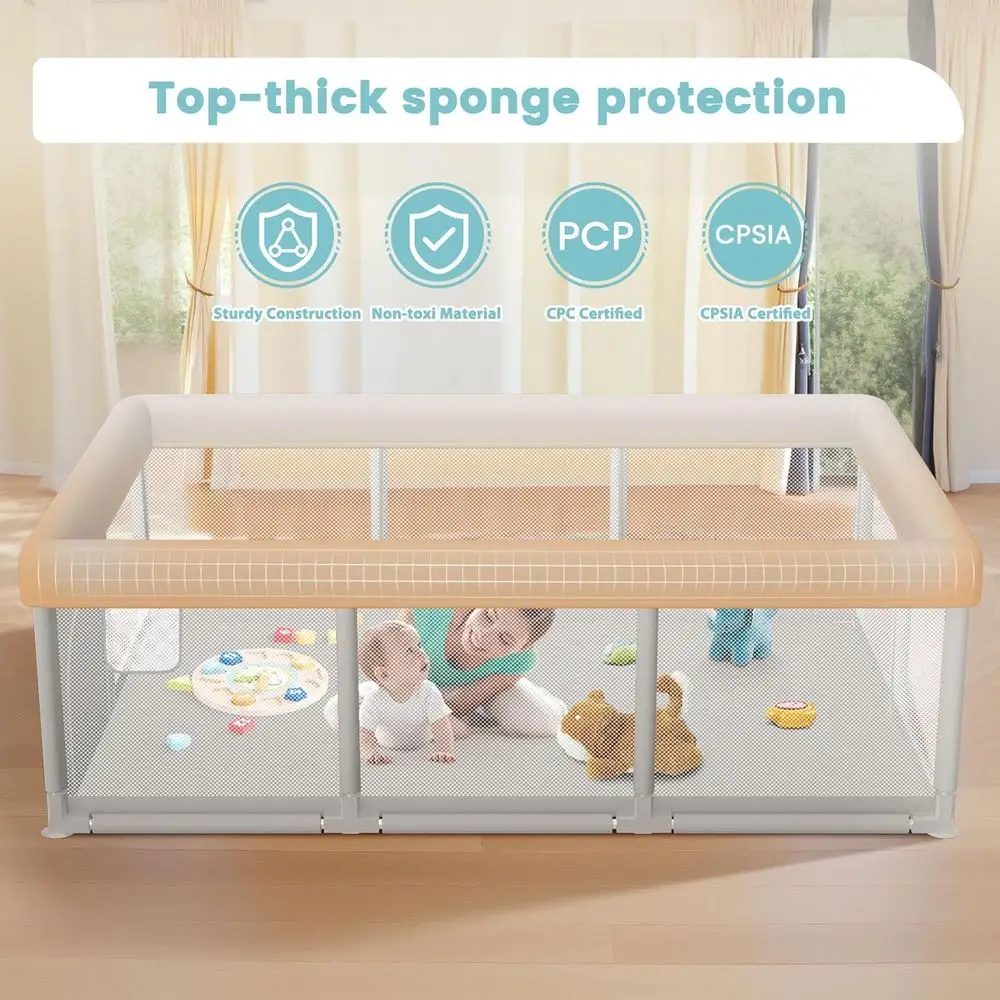 Cercadinho grande para bebês 74 x 50 com portão, centro de jogos de segurança para crianças para uso interno e externo