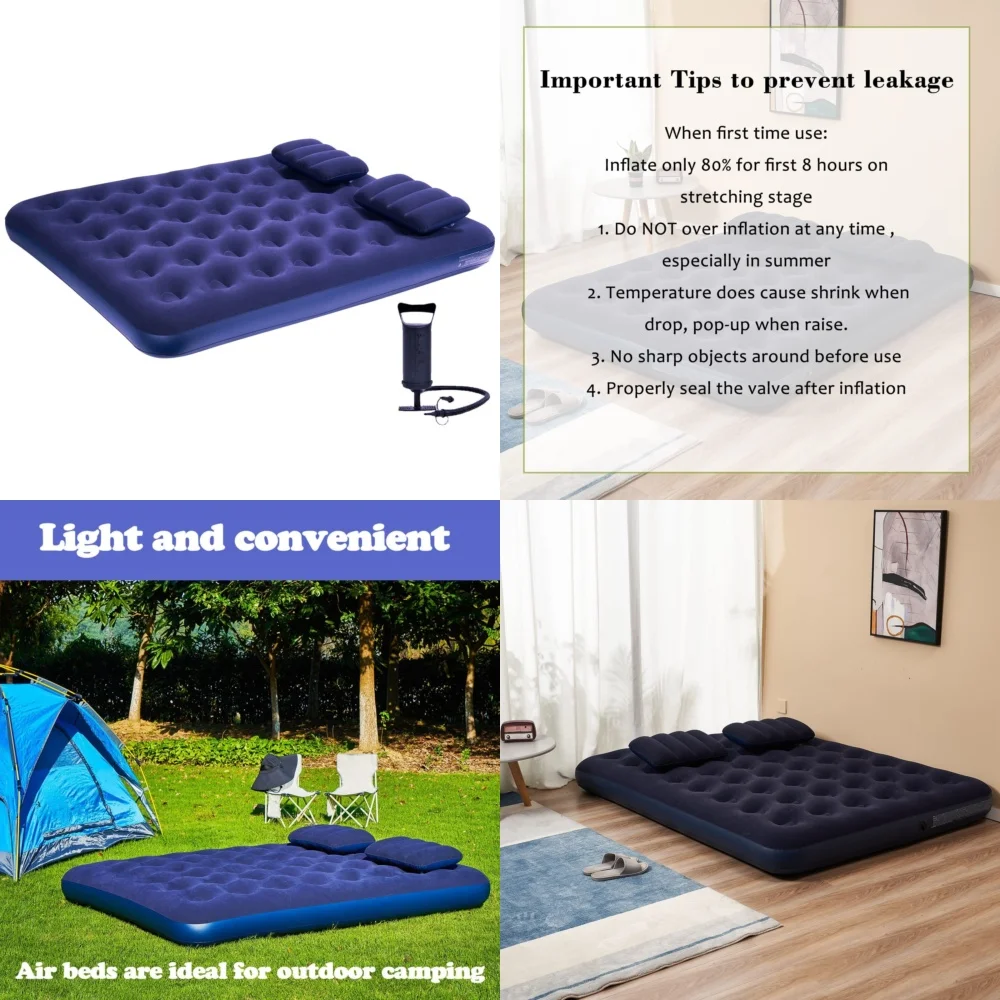 

MattressesQueen Size Inflatable Air Mattress with Built in Pillow Includes Hand Pump for Camping and Outdoor Use Comfortable and