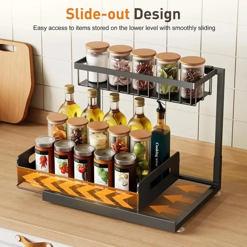 Pull-Out 2-Tier Under Sink Organizer, Sliding Cabinet Storage Rack for Kitchen Bathroom